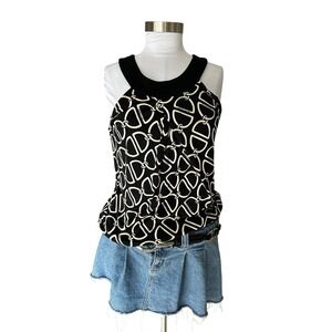 White House Black Market Black White Horsebit Chain Halter Top Blouse Medium